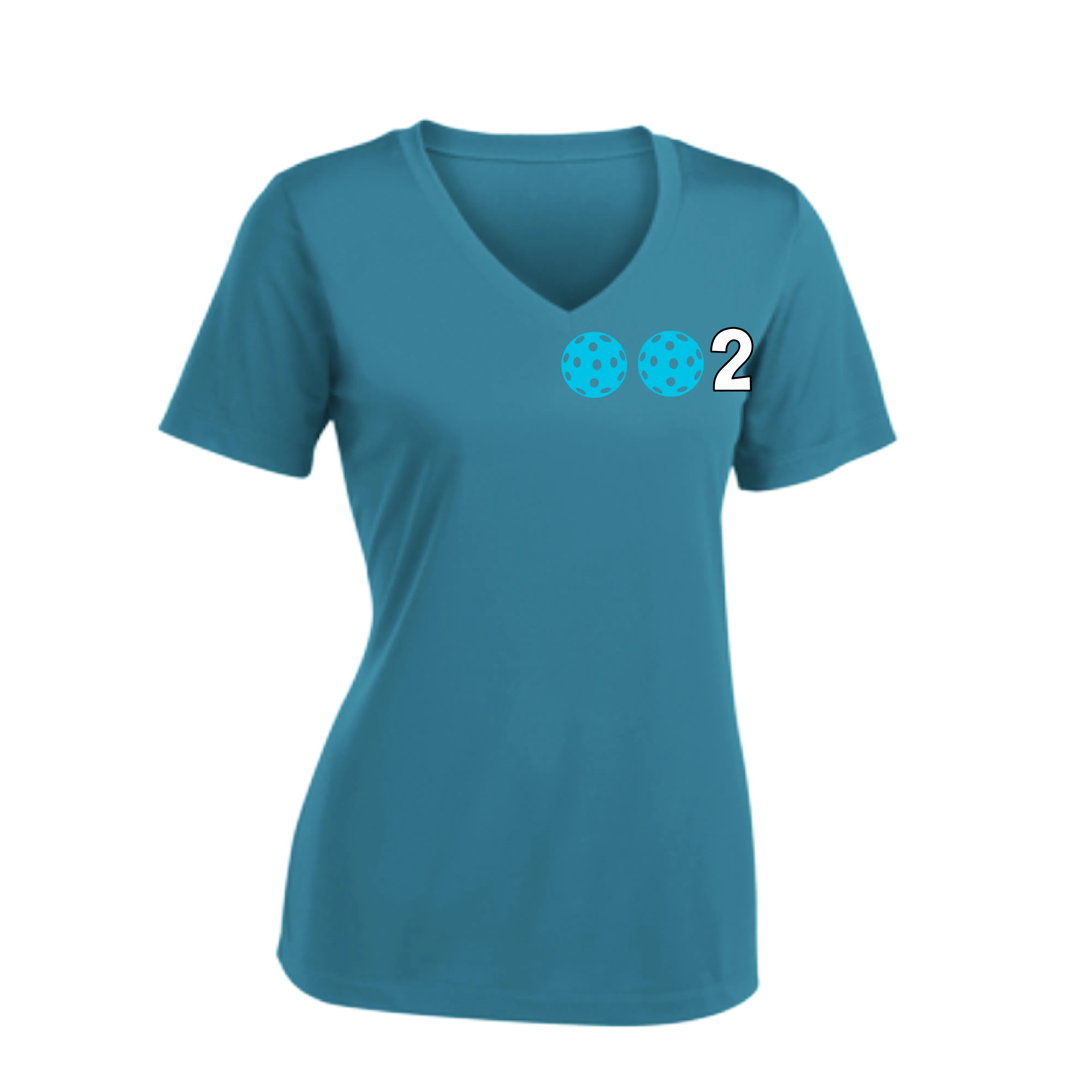 002 With Pickleballs (Colors Rainbow Red Cyan) Customizable | Women's Short Sleeve V-Neck Pickleball Shirts | 100% Polyester