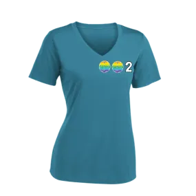 002 With Pickleballs (Colors Rainbow Red Cyan) Customizable | Women's Short Sleeve V-Neck Pickleball Shirts | 100% Polyester