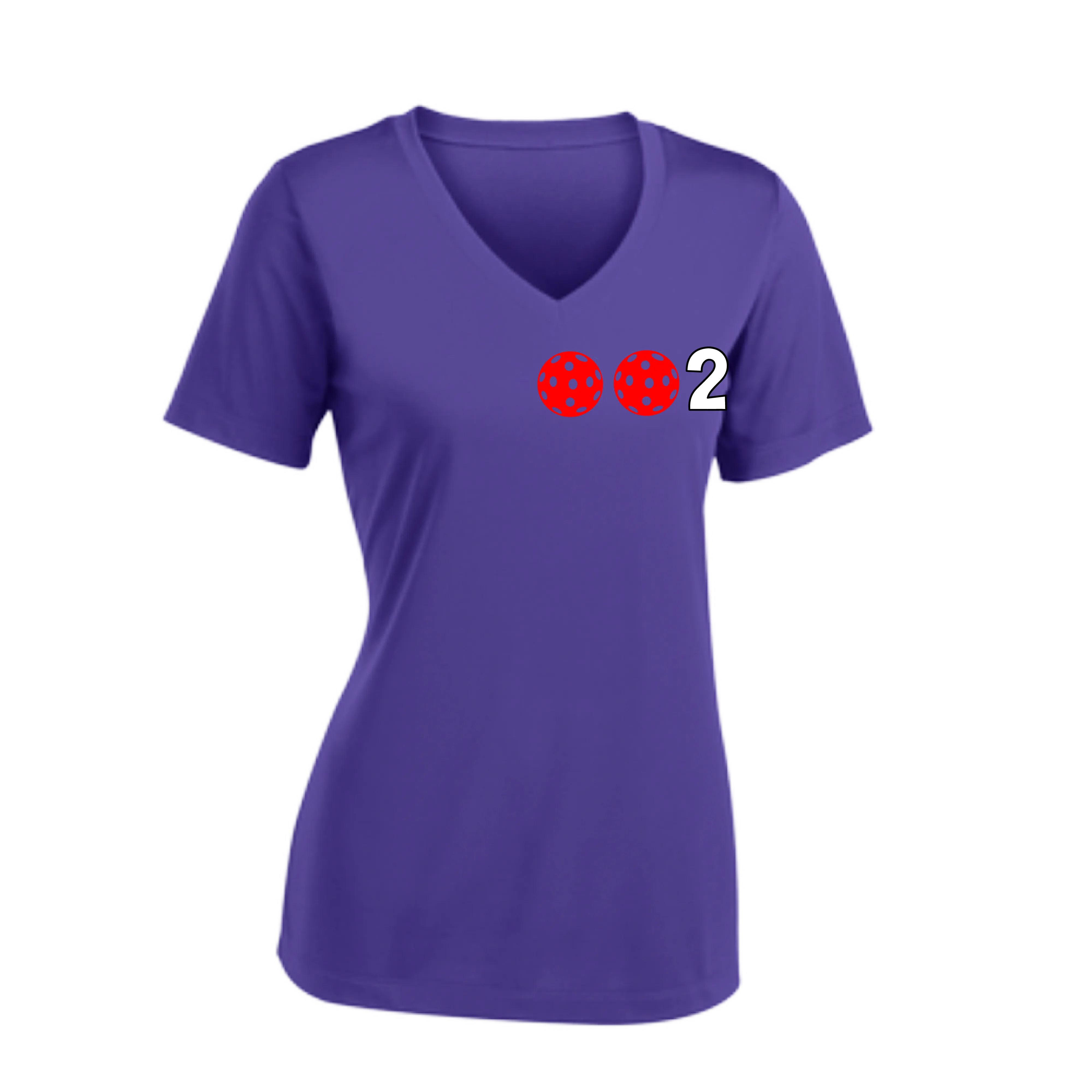 002 With Pickleballs (Colors Rainbow Red Cyan) Customizable | Women's Short Sleeve V-Neck Pickleball Shirts | 100% Polyester