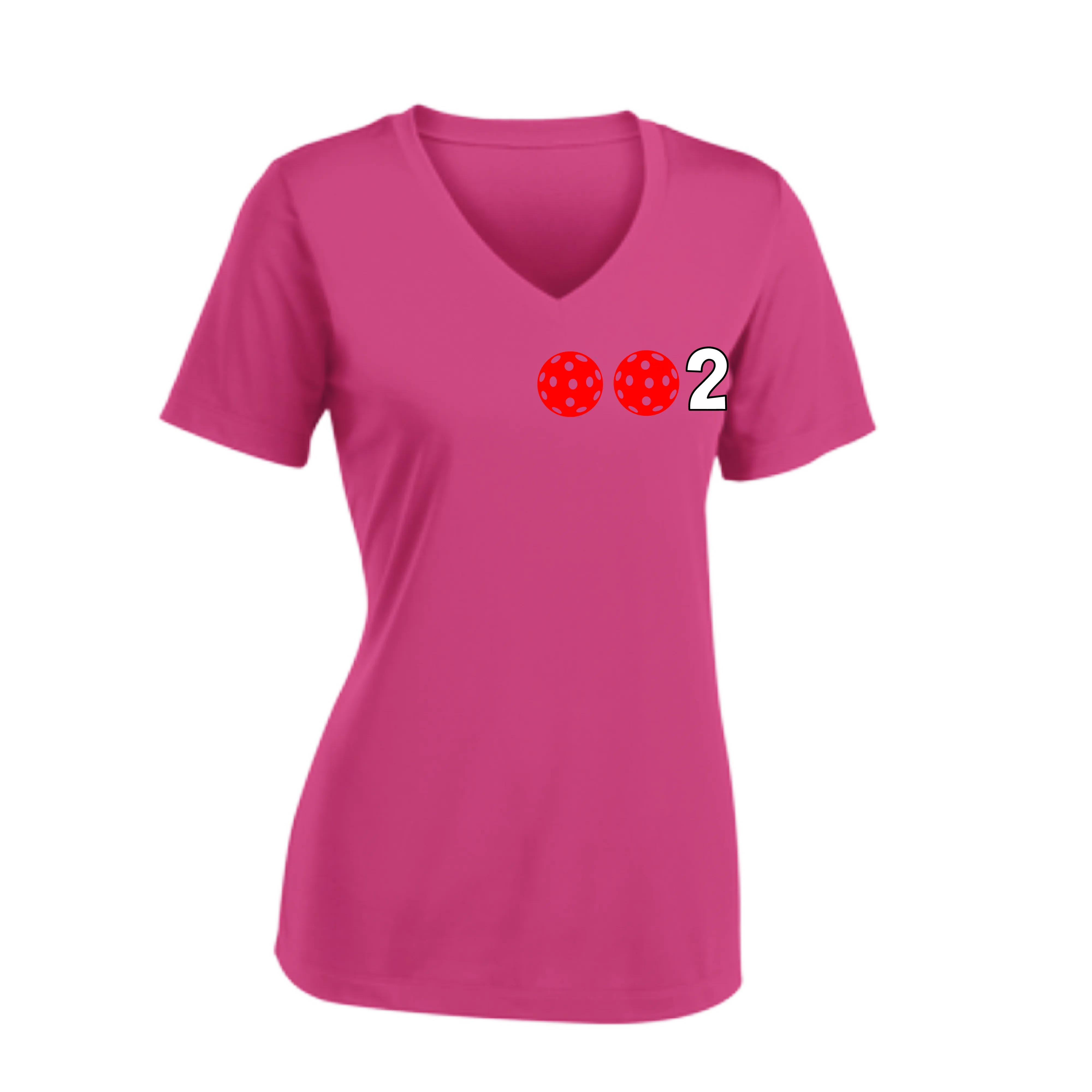 002 With Pickleballs (Colors Rainbow Red Cyan) Customizable | Women's Short Sleeve V-Neck Pickleball Shirts | 100% Polyester