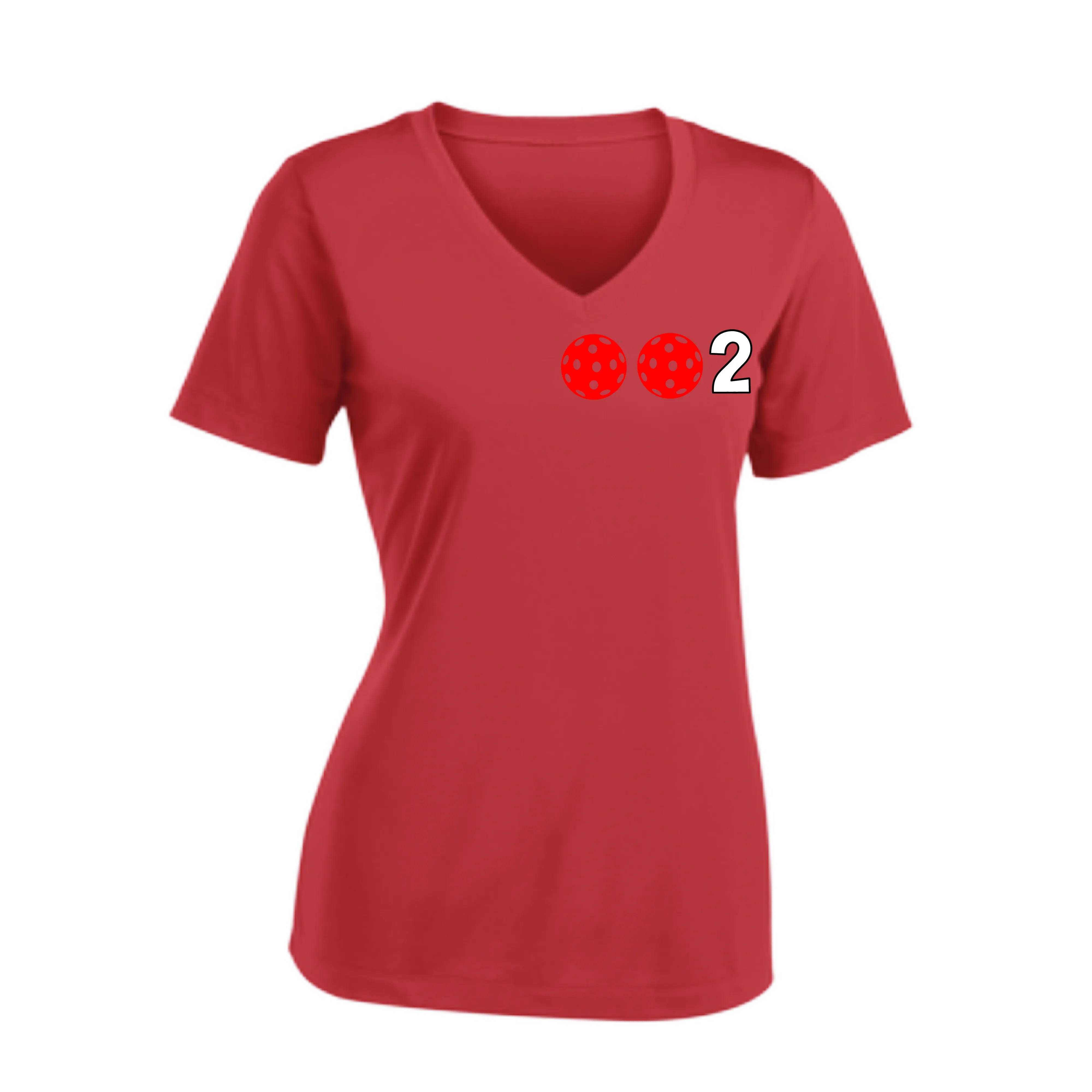 002 With Pickleballs (Colors Rainbow Red Cyan) Customizable | Women's Short Sleeve V-Neck Pickleball Shirts | 100% Polyester