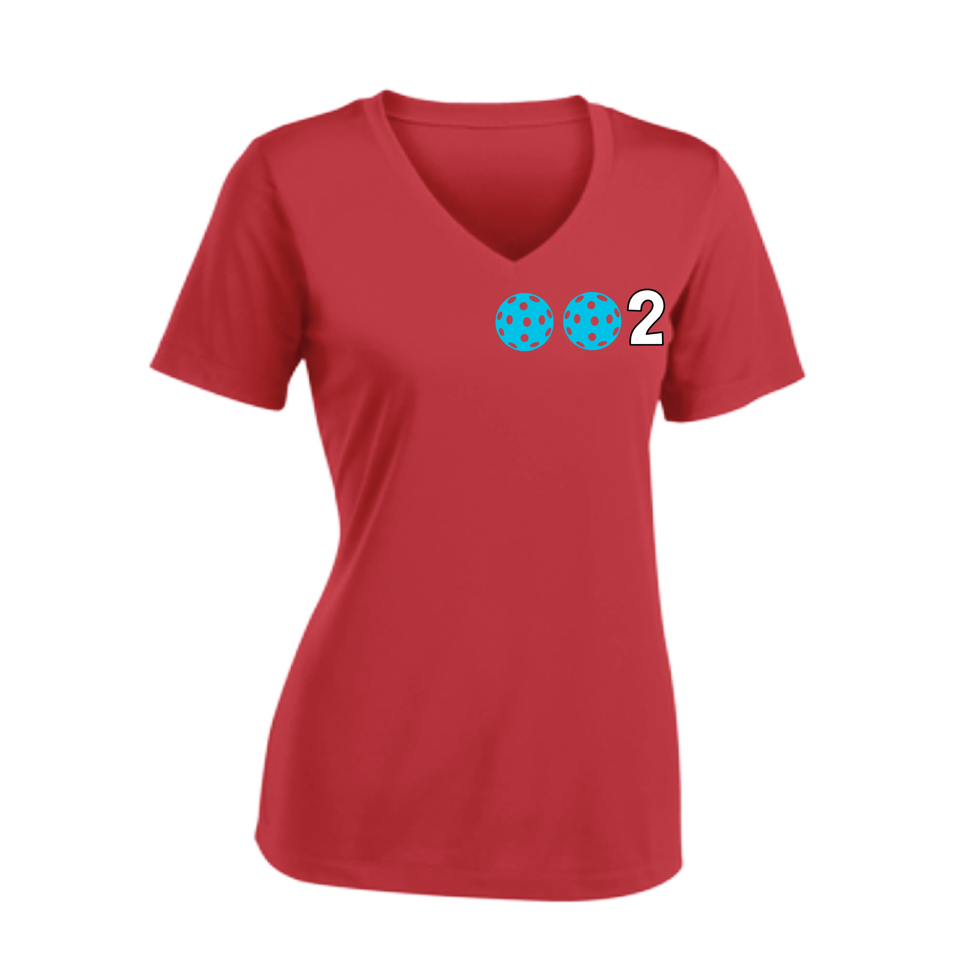 002 With Pickleballs (Colors Rainbow Red Cyan) Customizable | Women's Short Sleeve V-Neck Pickleball Shirts | 100% Polyester