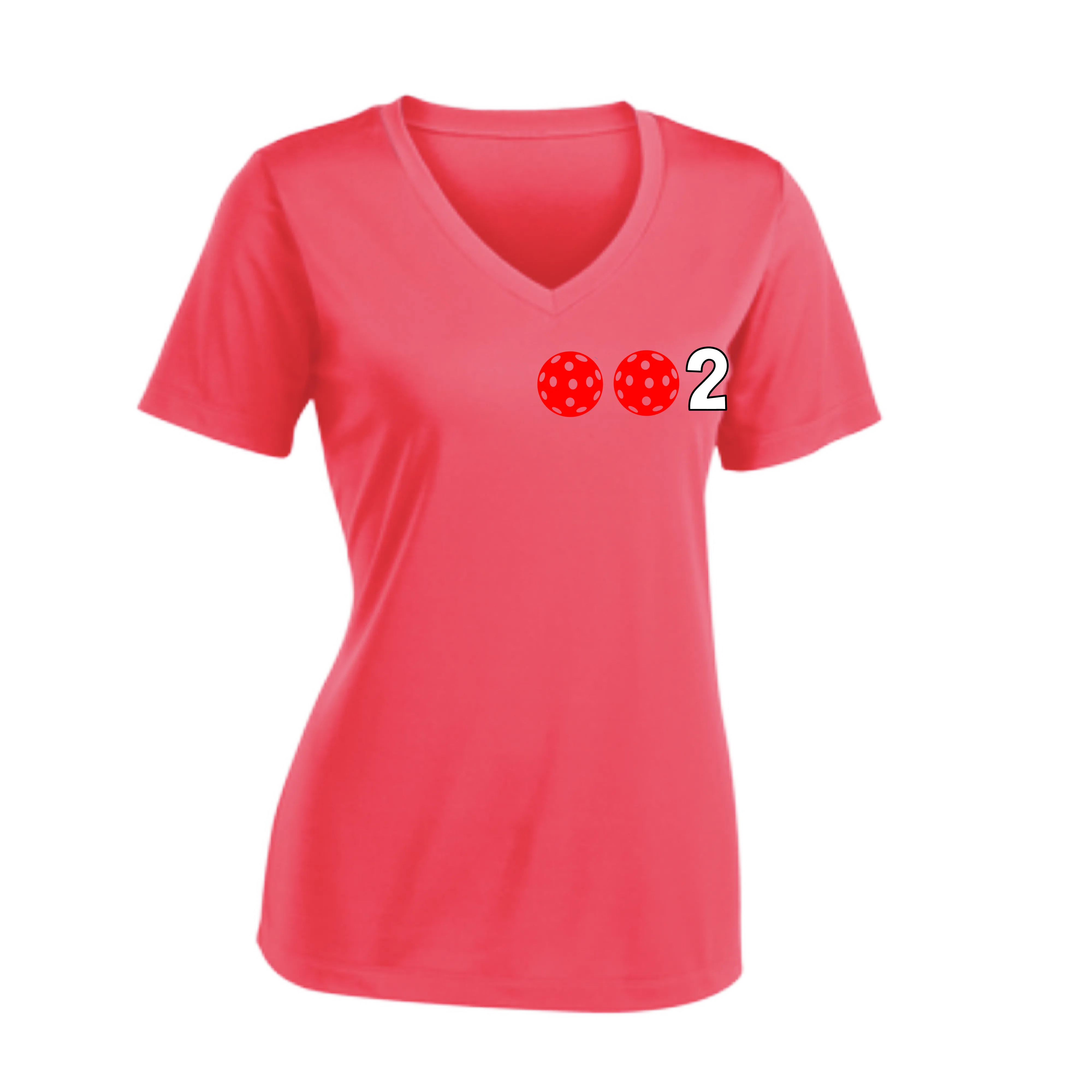 002 With Pickleballs (Colors Rainbow Red Cyan) Customizable | Women's Short Sleeve V-Neck Pickleball Shirts | 100% Polyester