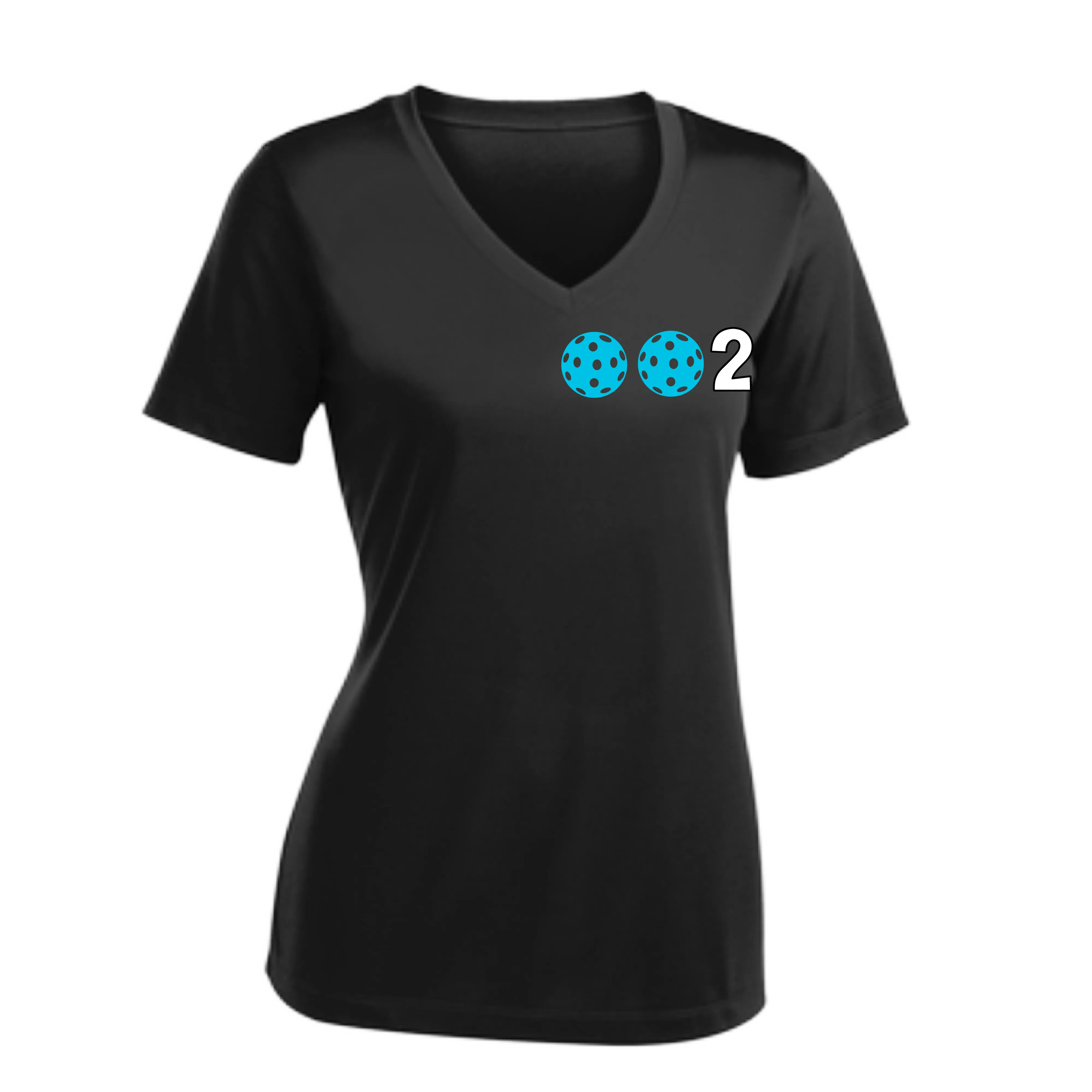 002 With Pickleballs (Colors Rainbow Red Cyan) Customizable | Women's Short Sleeve V-Neck Pickleball Shirts | 100% Polyester