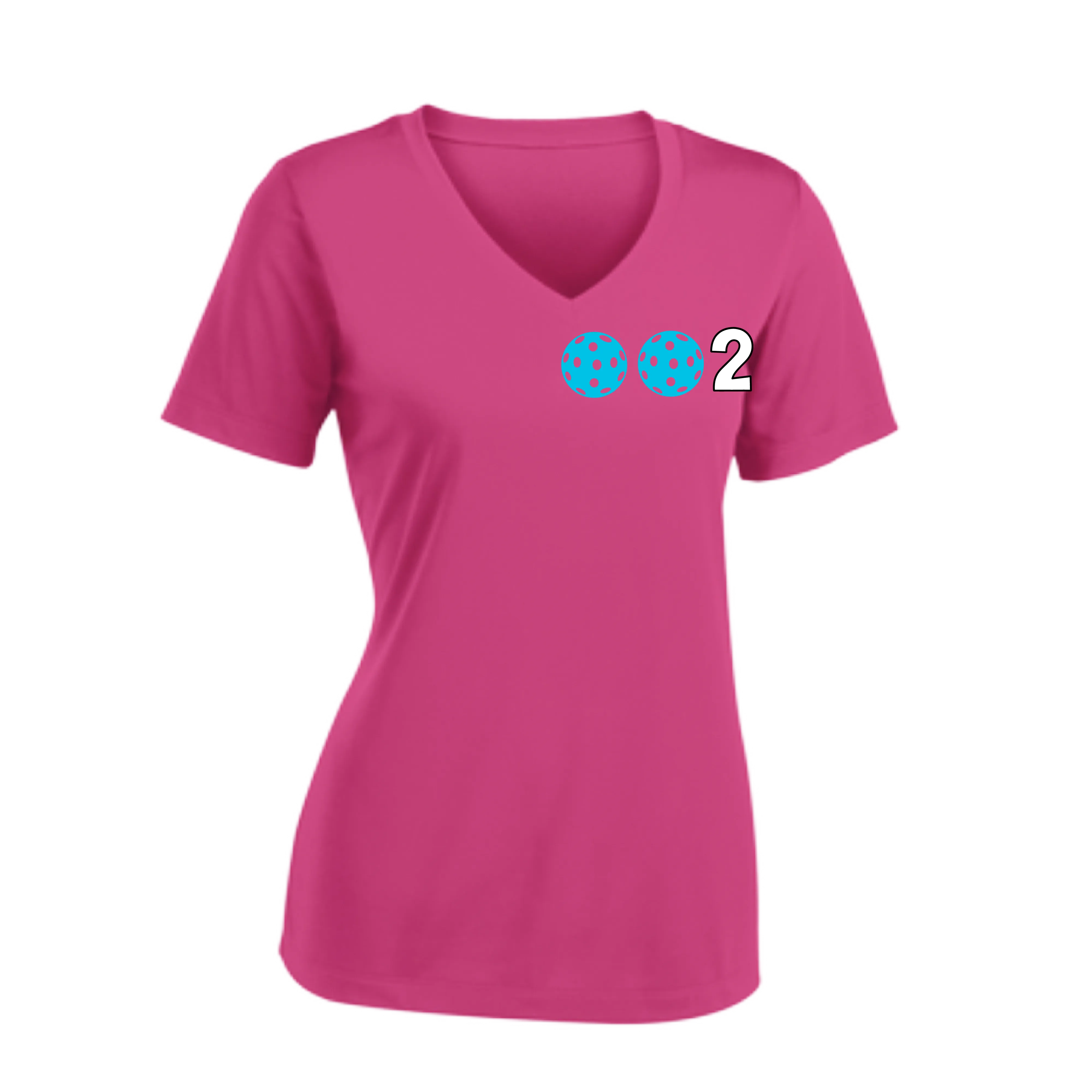 002 With Pickleballs (Colors Rainbow Red Cyan) Customizable | Women's Short Sleeve V-Neck Pickleball Shirts | 100% Polyester