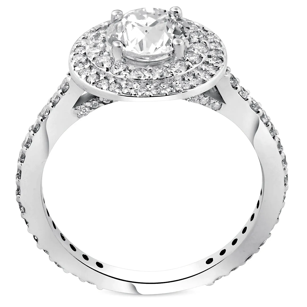 1 3/4 CT Double Halo Round Cut Diamond Engagement Ring 14k White Gold