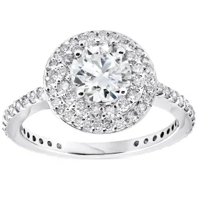 1 3/4 CT Double Halo Round Cut Diamond Engagement Ring 14k White Gold