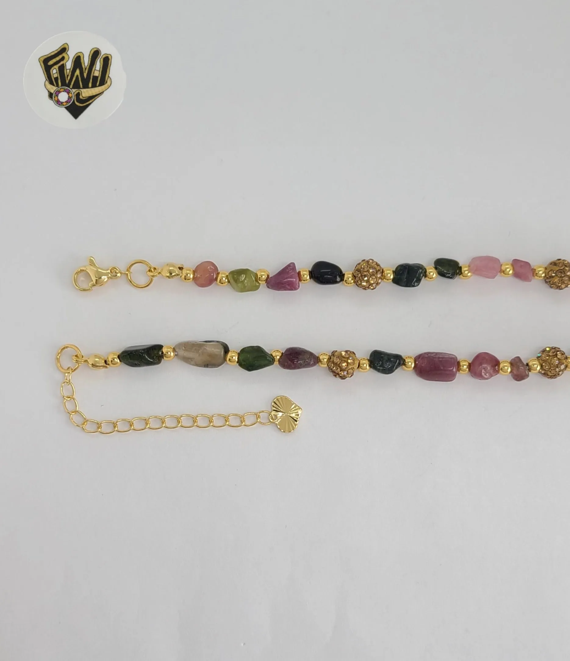 (1-6237) Gold Plated - 6mm Multicolor Stones Necklace - 23