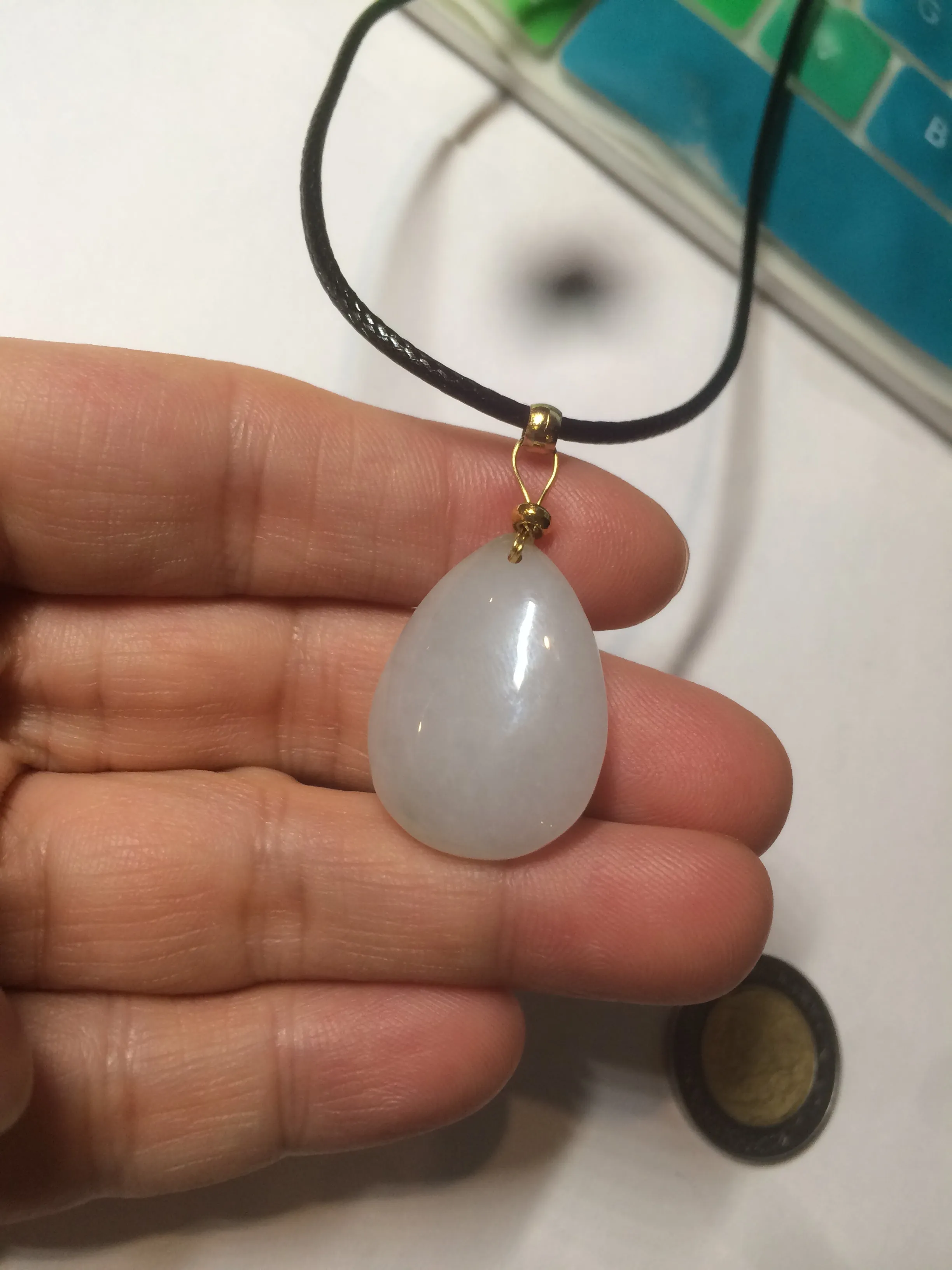 100% natural white type A jadeite jade water drop pendant AX36