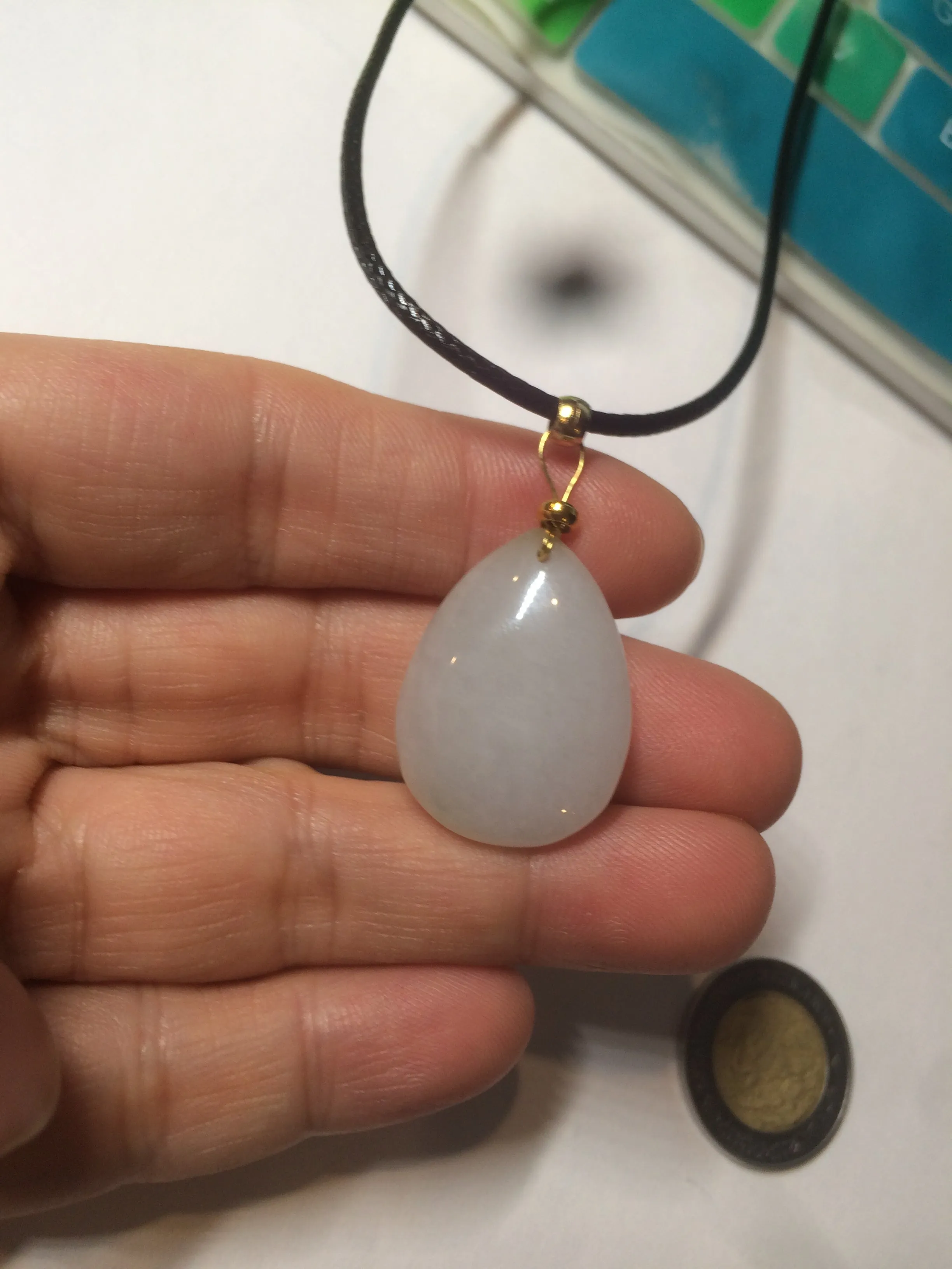 100% natural white type A jadeite jade water drop pendant AX36