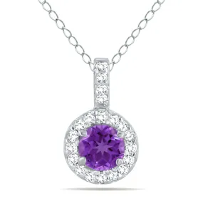 1/2 Carat Tw Halo Amethyst And Diamond Pendant In 10K White Gold