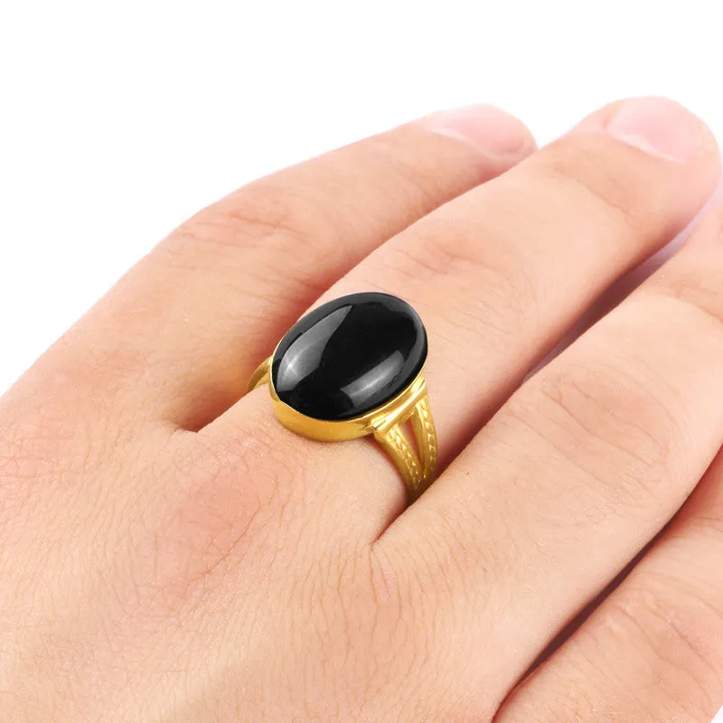 14k Solid Gold Men's Ring with Natural Black Onyx Stone