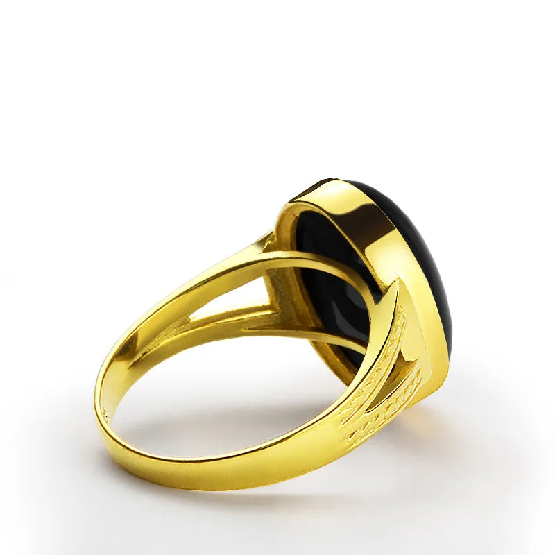 14k Solid Gold Men's Ring with Natural Black Onyx Stone