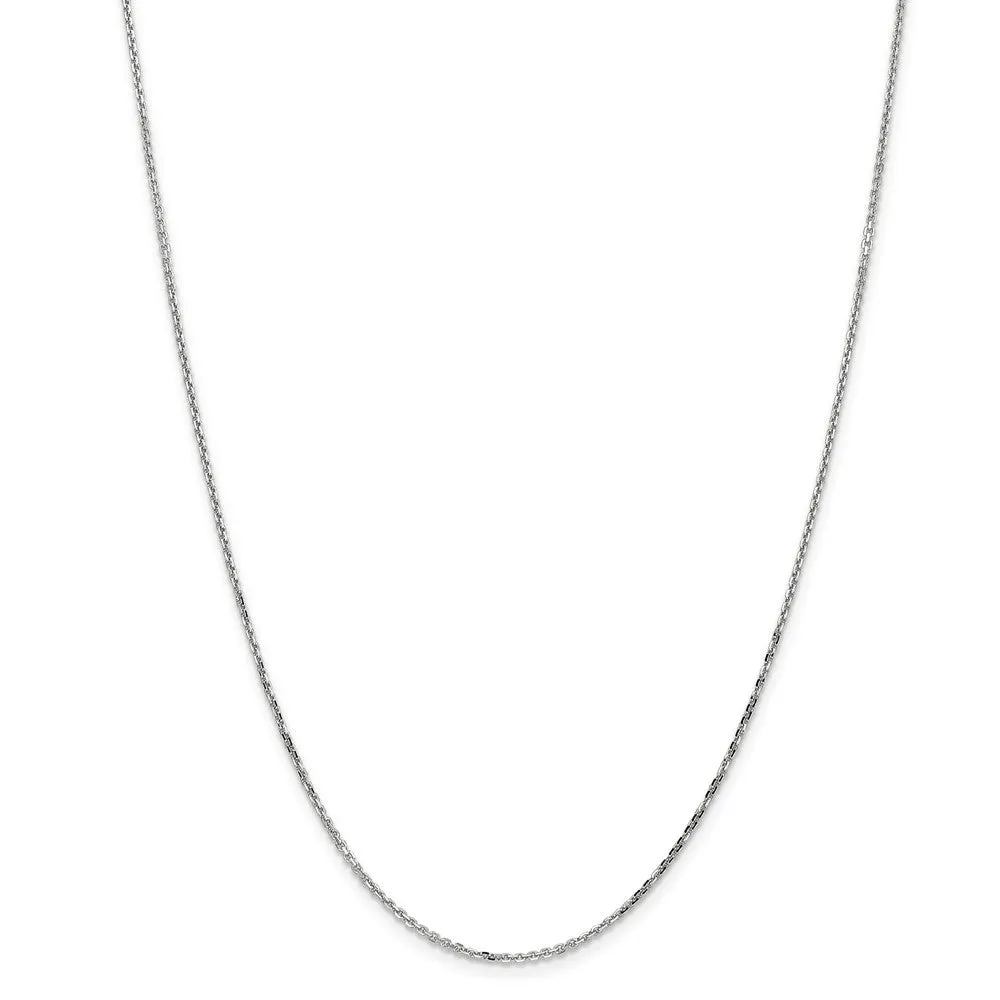 1.4mm 10k White Gold Solid Diamond Cut Cable Chain Necklace