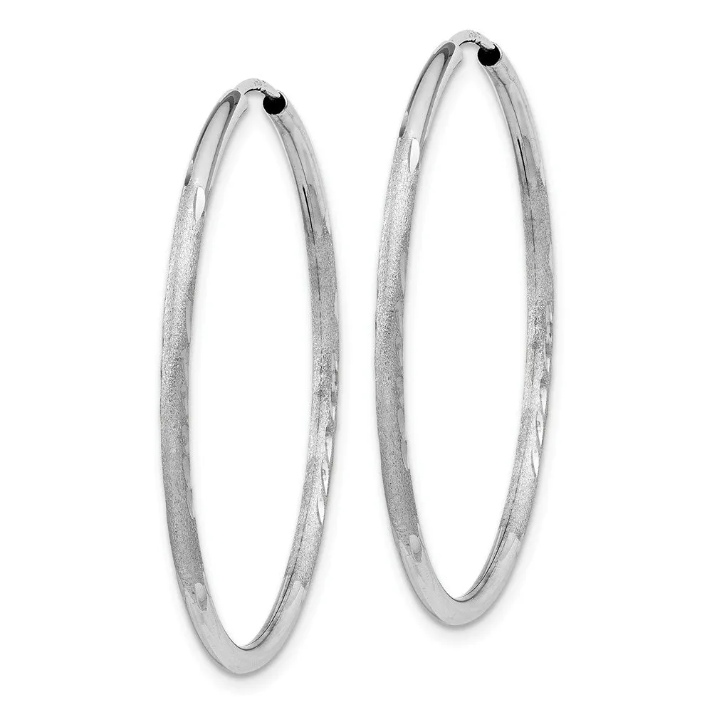 1.5mm x 34mm 14k White Gold Satin Diamond-Cut Endless Hoop Earrings