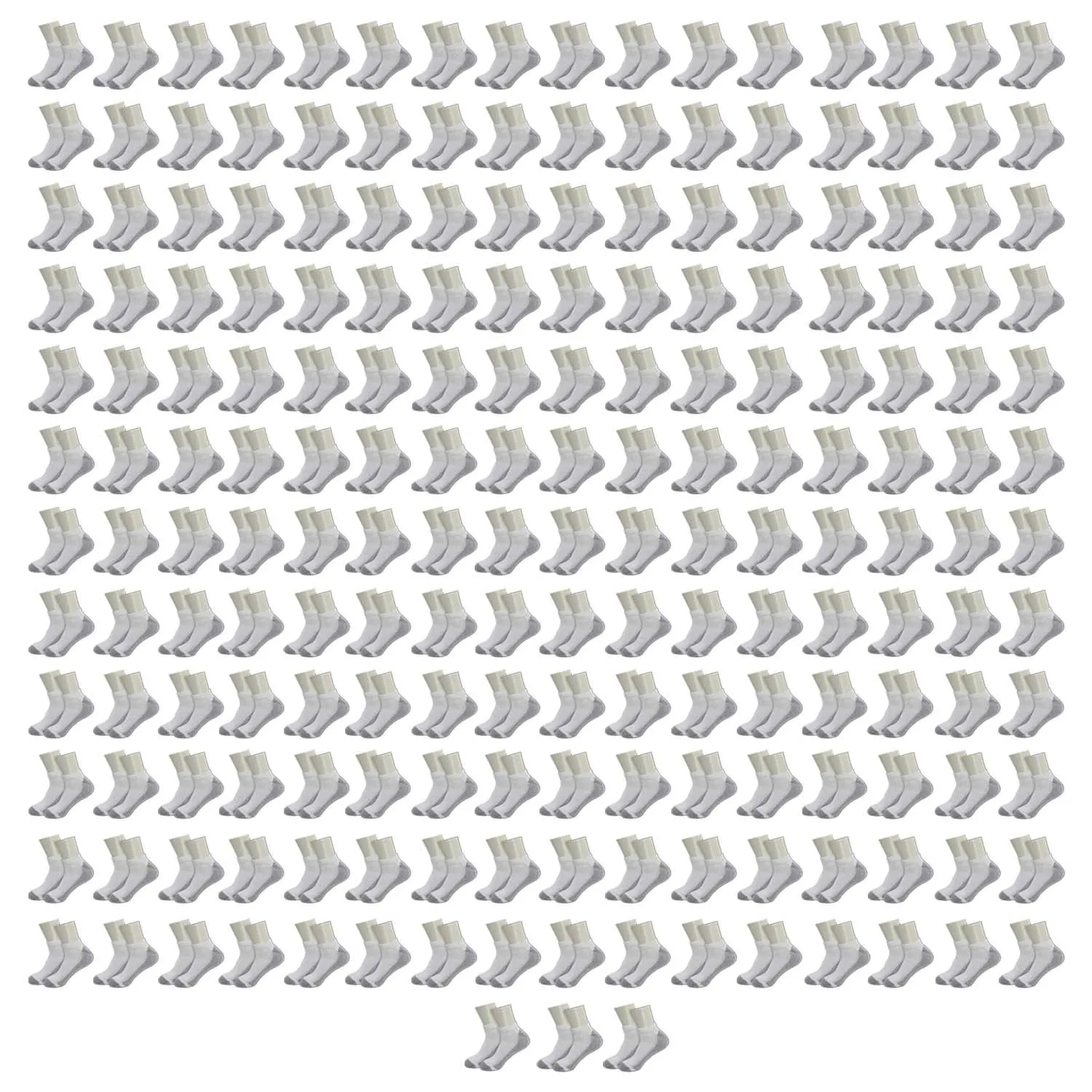 180 Pairs - Low Cut Bulk Socks Athletic Size 10-13 in White with Grey - Wholesale Case of 180 Mens Socks