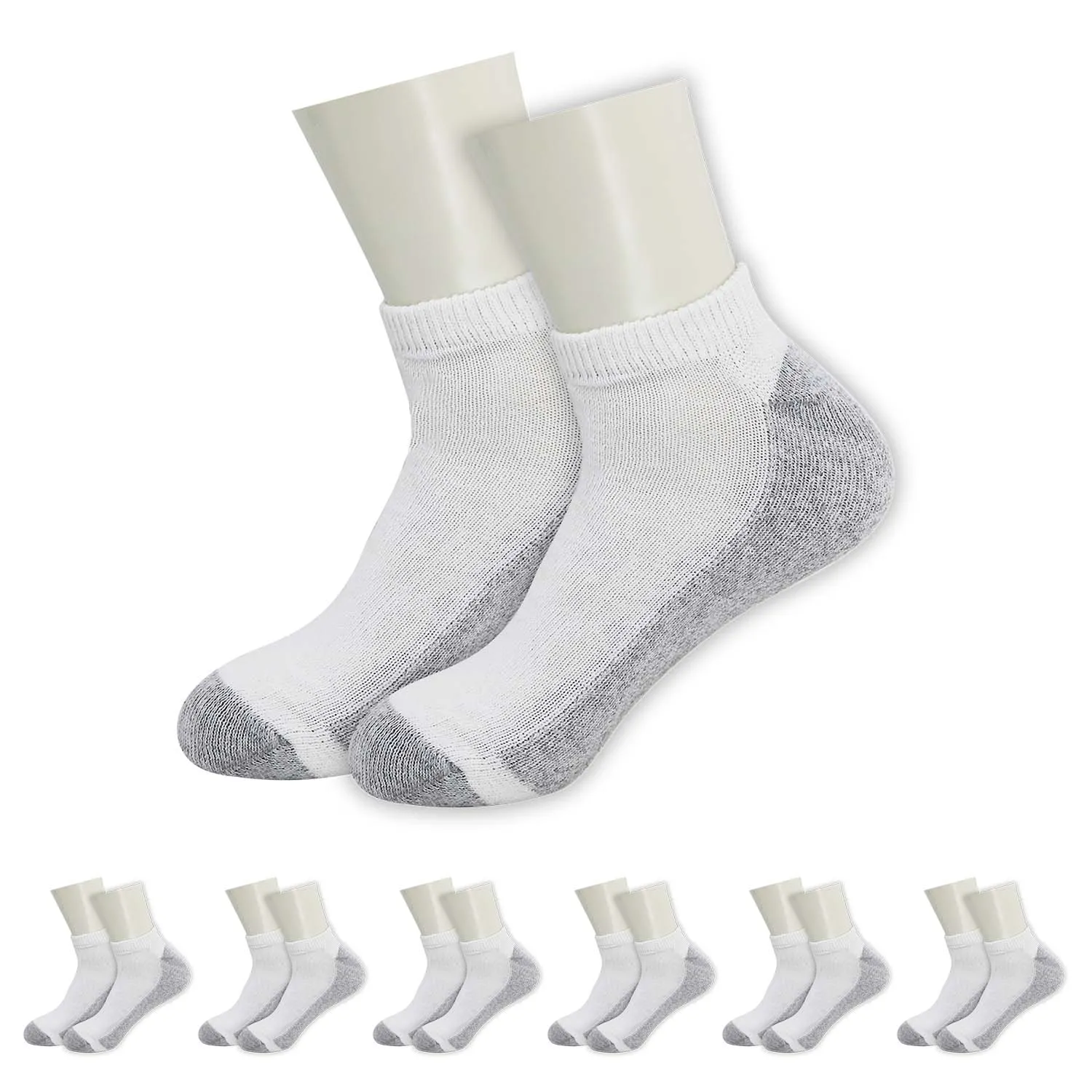 180 Pairs - Low Cut Bulk Socks Athletic Size 10-13 in White with Grey - Wholesale Case of 180 Mens Socks