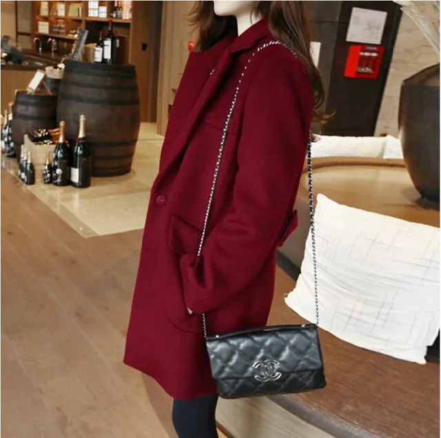 2018 Women Long Woolen Coat Female Winter New Loose Overcoat Gray/Black/Wine Red S/M/L/XL/XXL