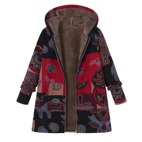 2018 ZANZEA Fashion Long Sleeve Hooded Winter Thicken Warm Coat Women Plus Size L 5XL Faux Fluffy Ethnic Printed Basic Outerwear