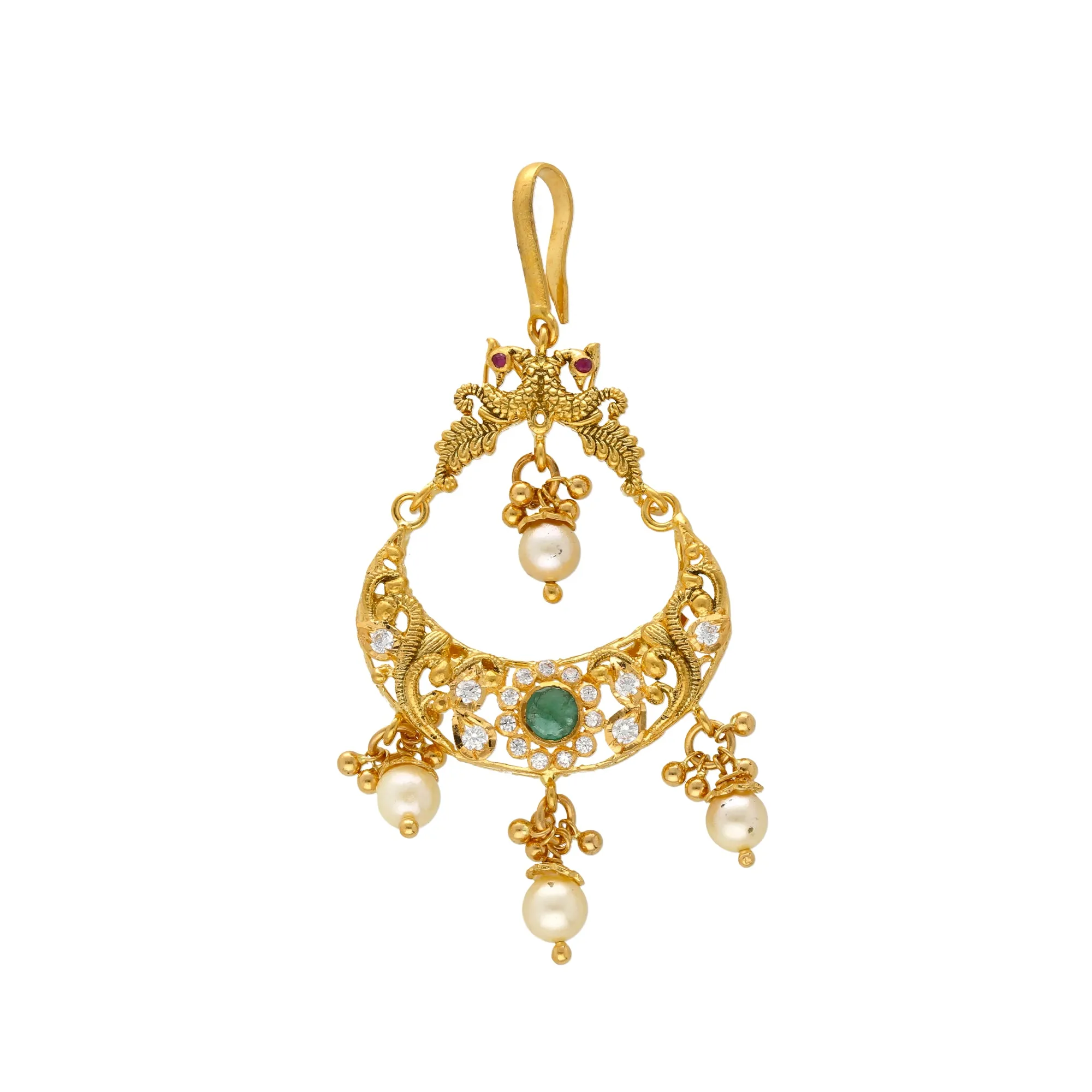 22K Yellow Gold Tikka w/ Gemstones and Pearls (10.5gm)