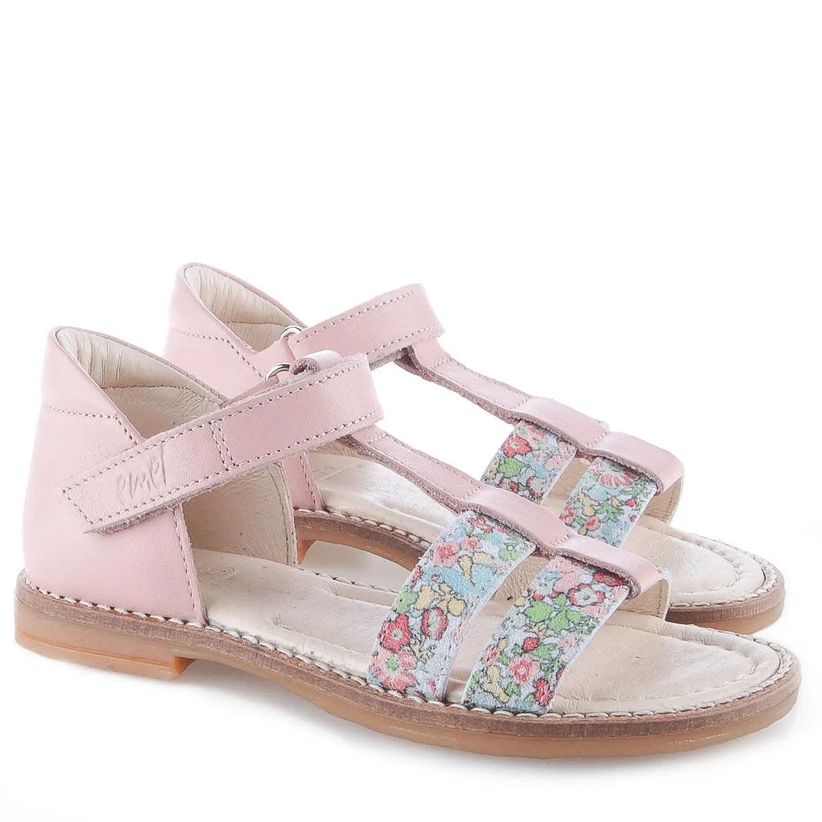 (2618-20) Emel  pink/ flower velcro sandals