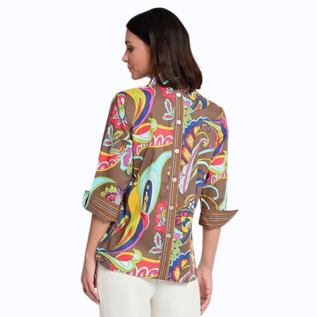 3/4 Sleeve Bali Print Shirt