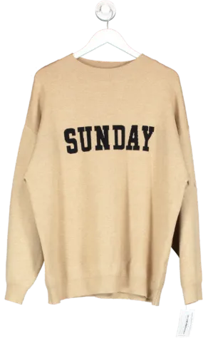 4th & Reckless Beige Camel Sunday Slogan Knitted Jumper - Avery UK M