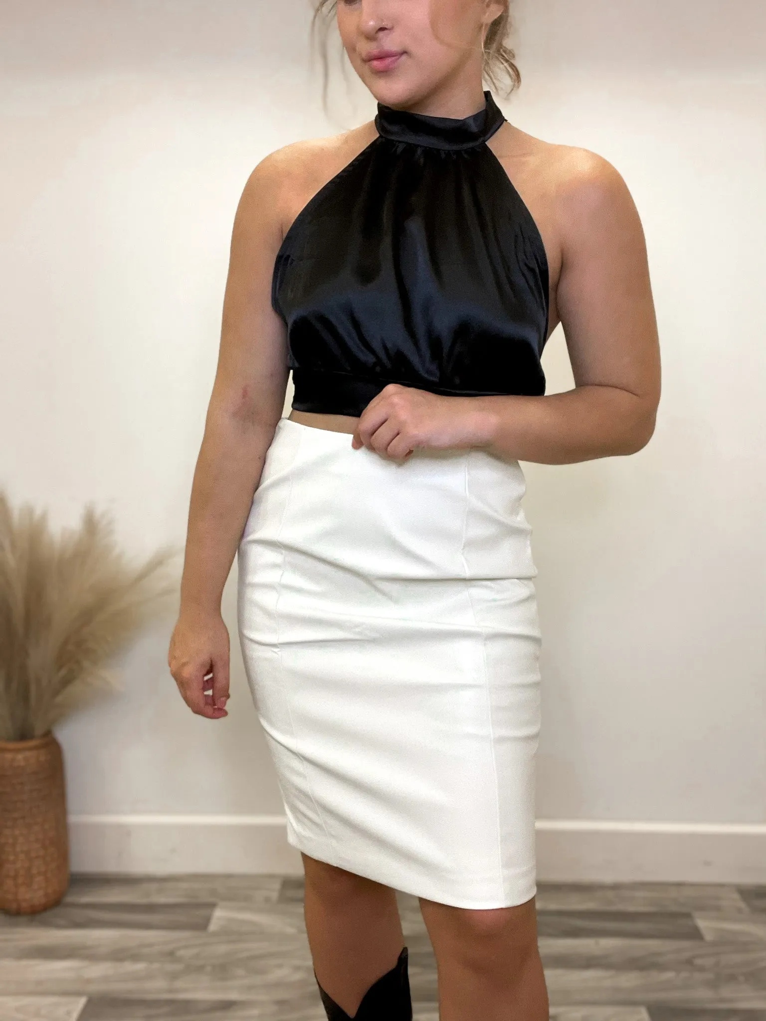 A Total Moment White Leather Midi Skirt