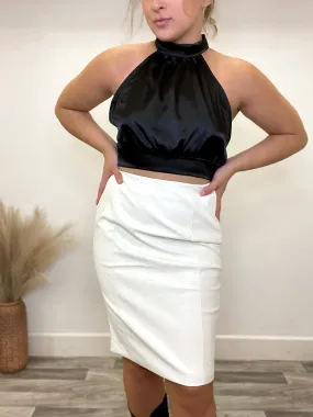 A Total Moment White Leather Midi Skirt