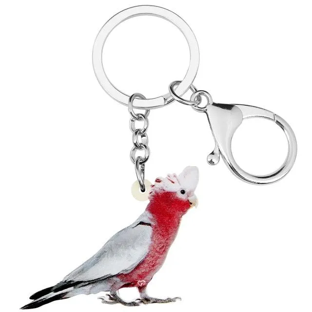 Acrylic Flying Major Mitchell's Cockatoo Bird Animal Keychains Jewelry