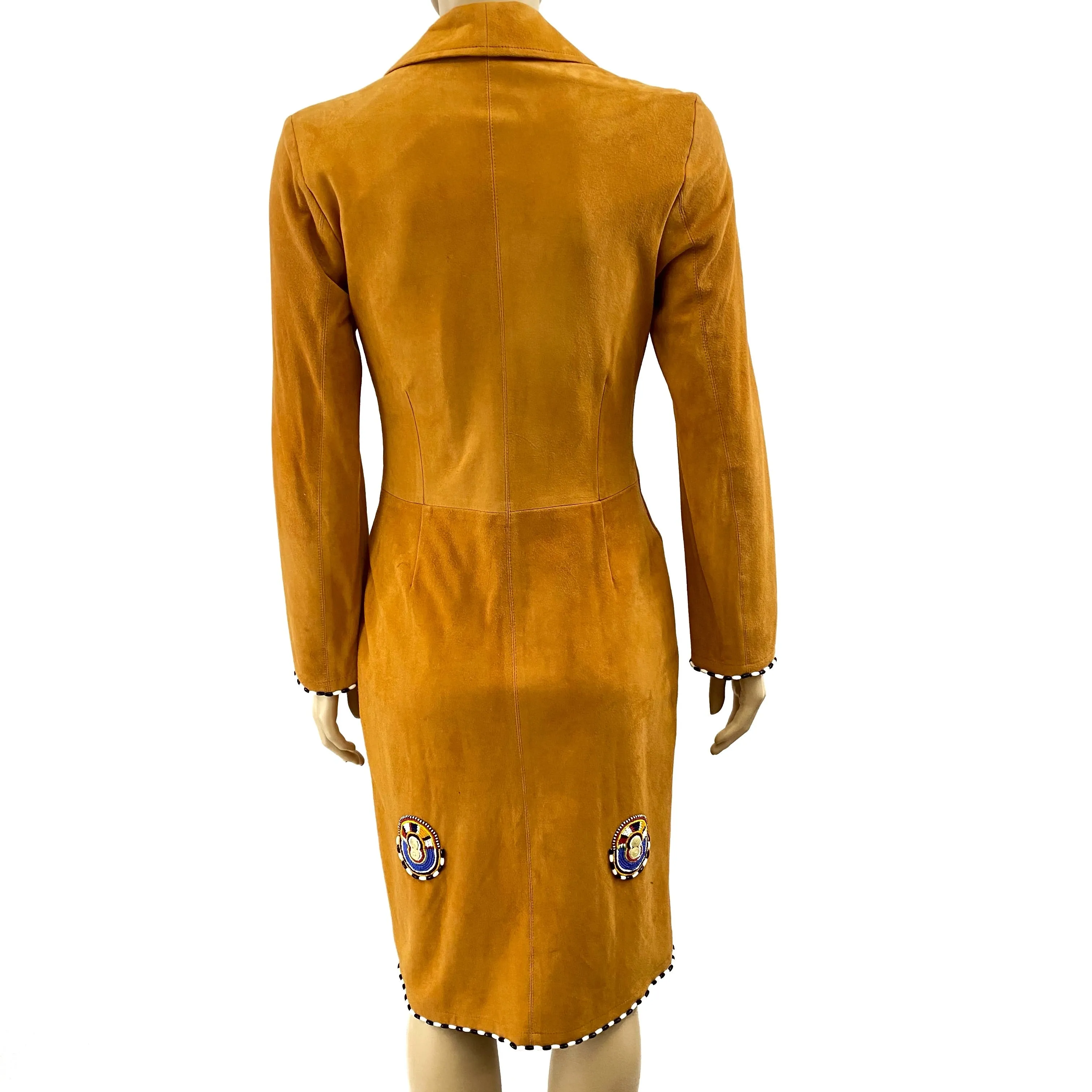 Anna Trzebinski Hand Decorated in Kenya Long Suede Coat Jacket Size 38 | 4