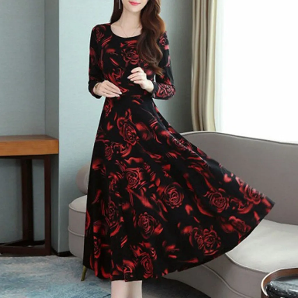 Autumn Winter Black Vintage Floral Chiffon