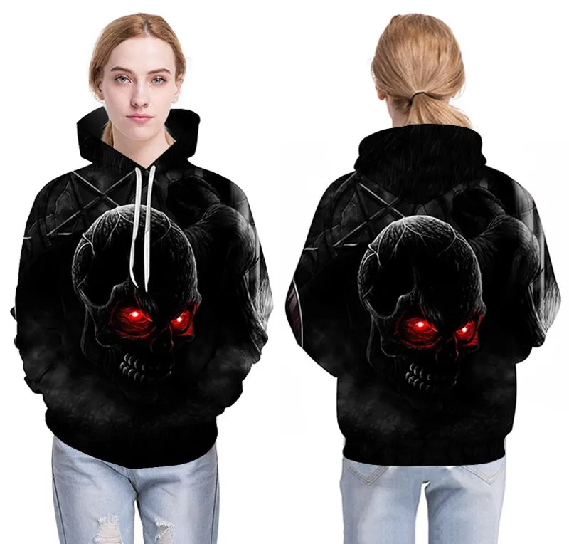 Autumn Winter Fashion Men/women Hoodies Red eyes Skull head Hooded Hoody Sweatshirt 3D lovely Tracksuits