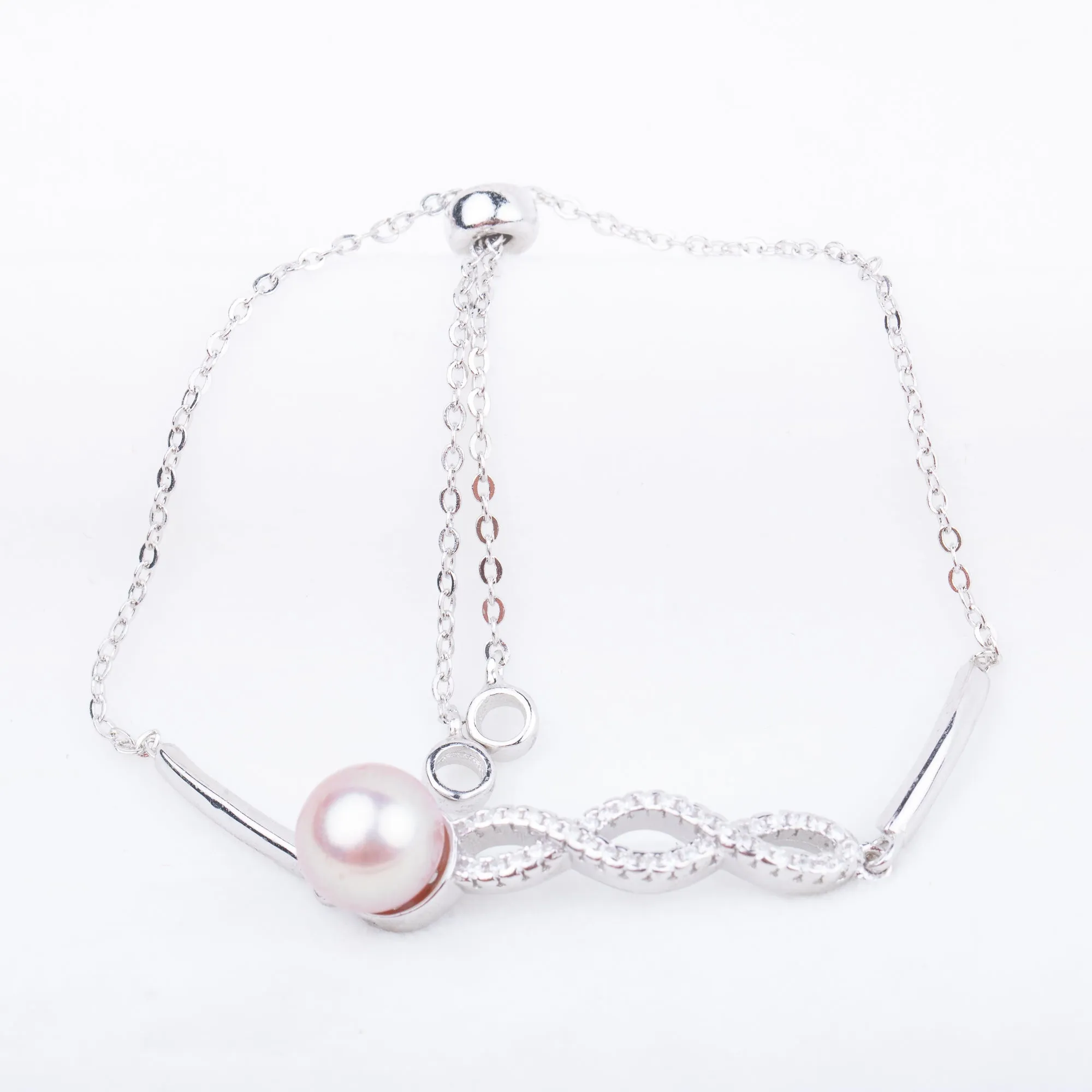 b010199 DIY 7-8mm Natural Freshwater pearl bracelet accessory 925 sterling silver adjustable chain bracelet for women