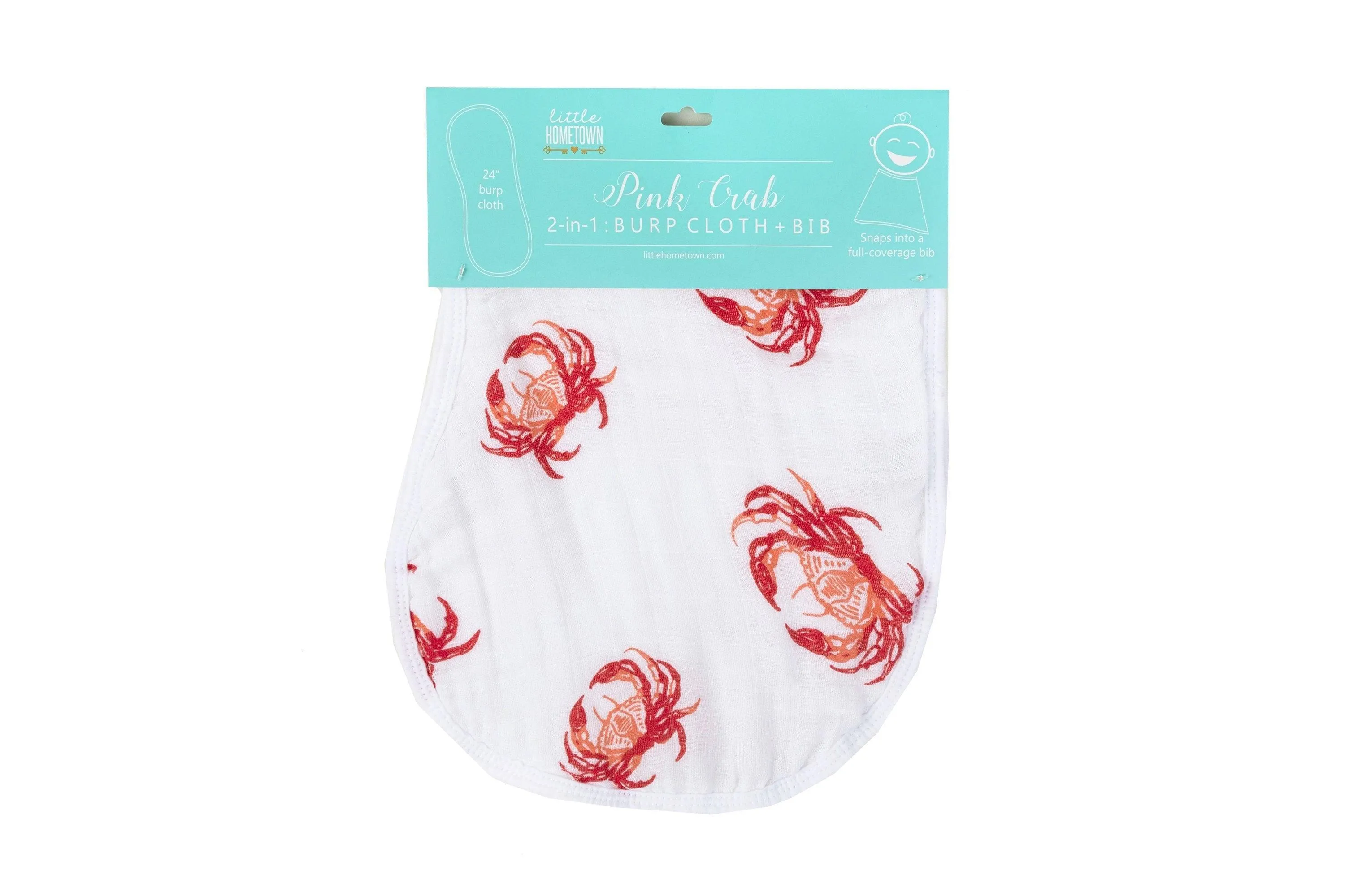 Baby Burp Cloth & Bib Combo: Pink Crab