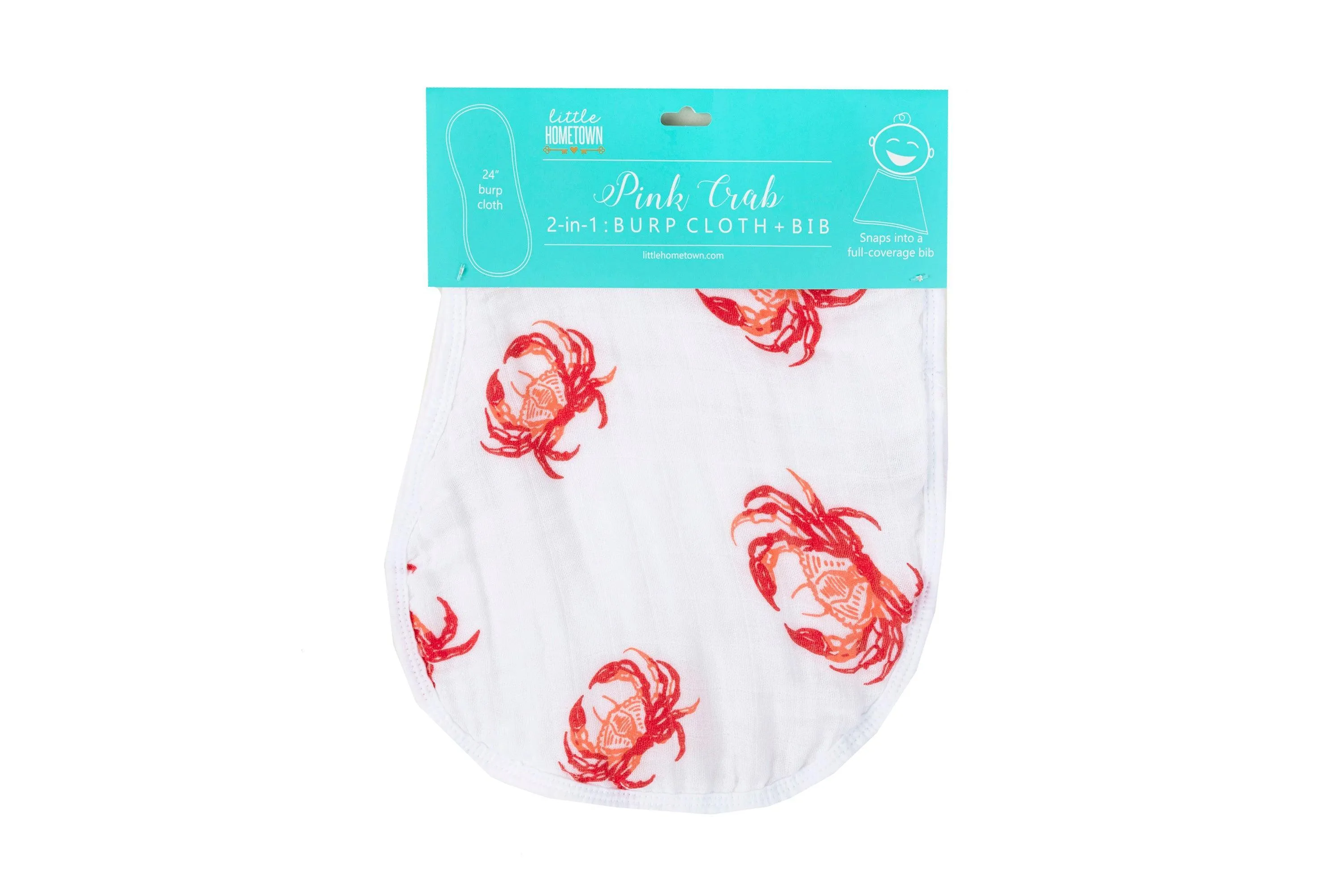 Baby Burp Cloth & Bib Combo: Pink Crab