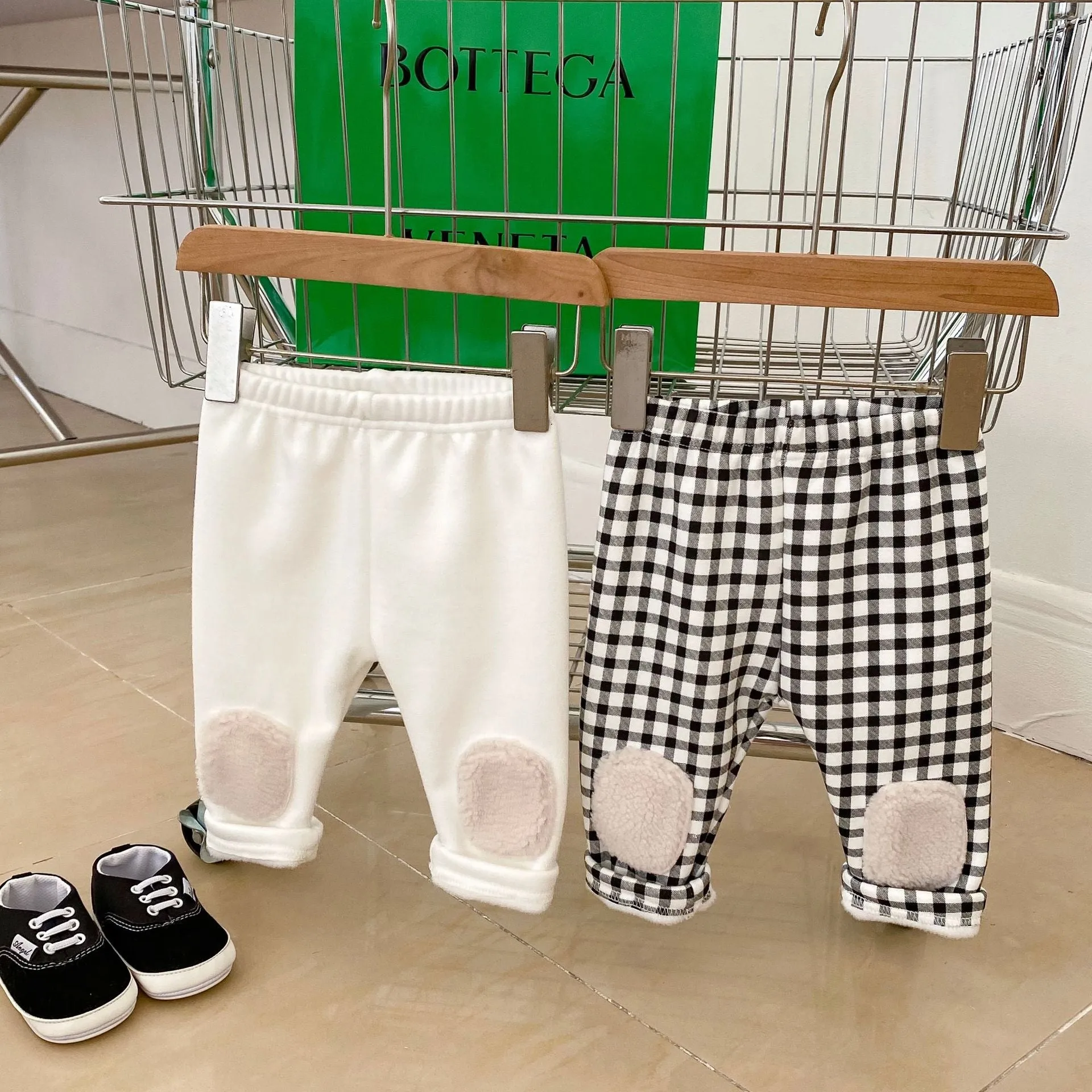 Baby Kid Girls Solid Color Checked Pants Wholesale 23101976