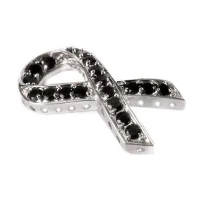 Bead Thru Awareness Ribbon 33x18mm Silver Plate with Jet CZ (1 Piece)