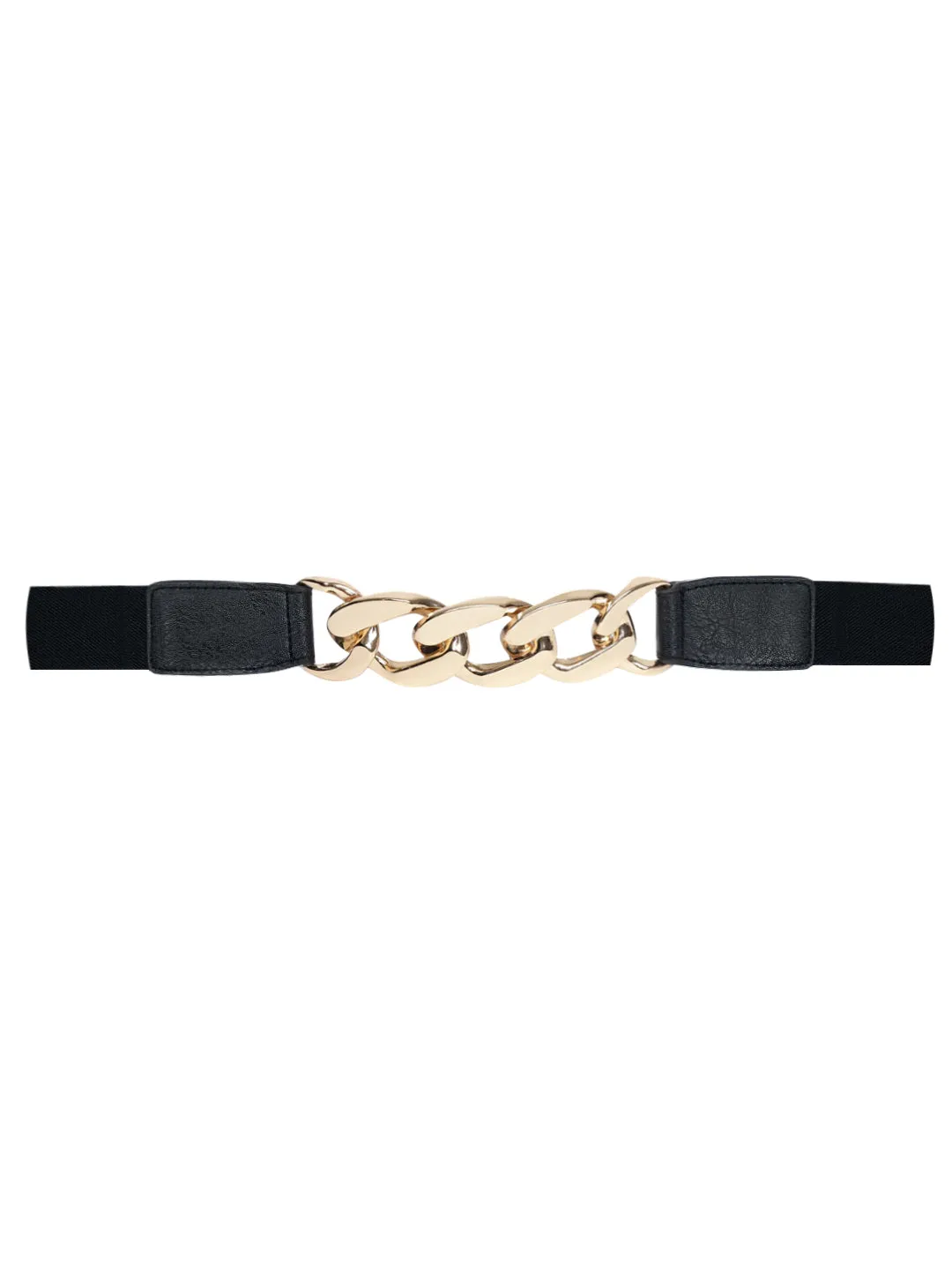 Berrylush Women Black Elastic Strap Two Chain Buckle Belt