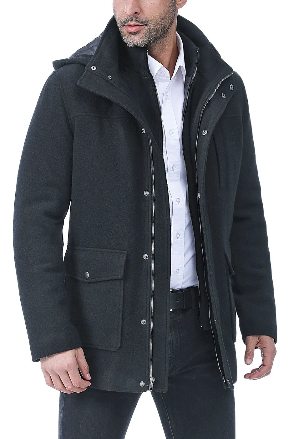 BGSD Men Kenneth Wool Blend Car Coat with Removable Bib