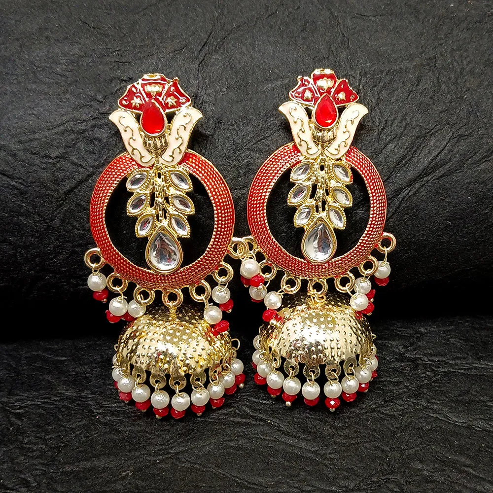 Bhavi Jewels Gold Plated Meenakari Jhumki Earrings