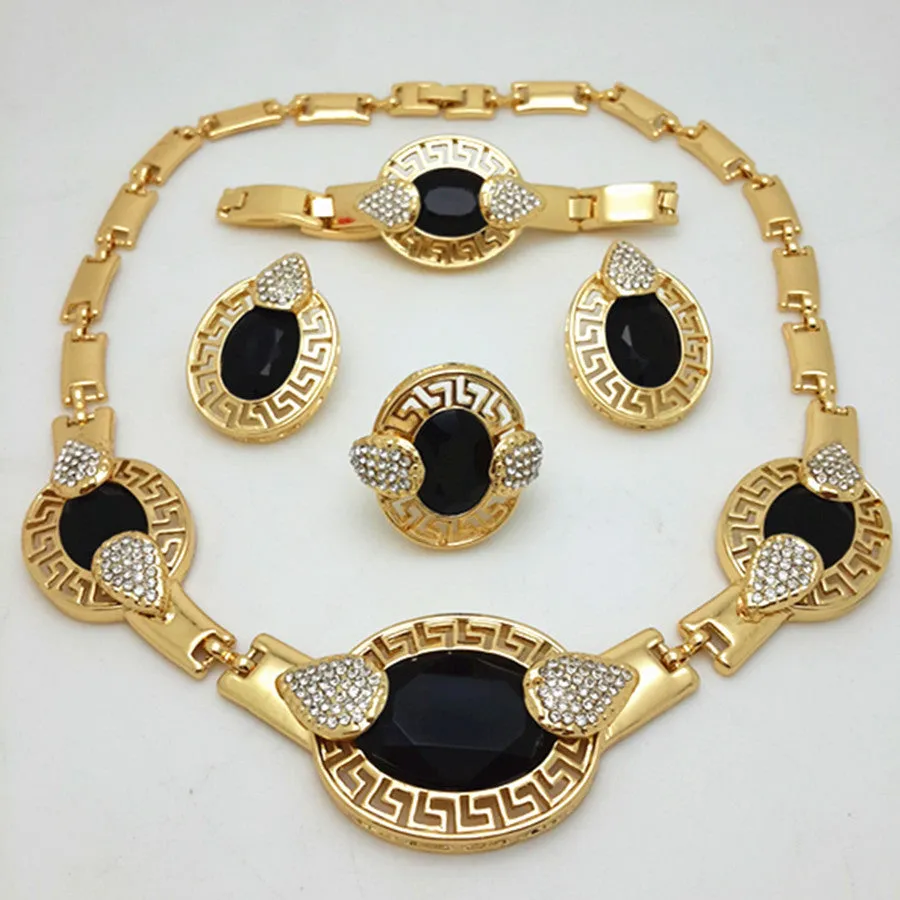 Big African jewelry set Gold-color Necklace Sets Fashion Wedding Bridal Set