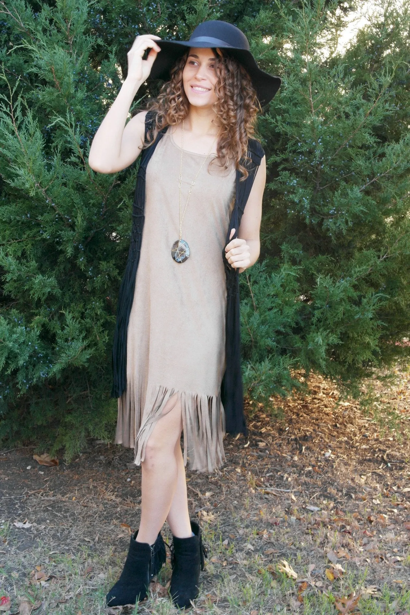 Birds Of A Feather Taupe Suede Dress