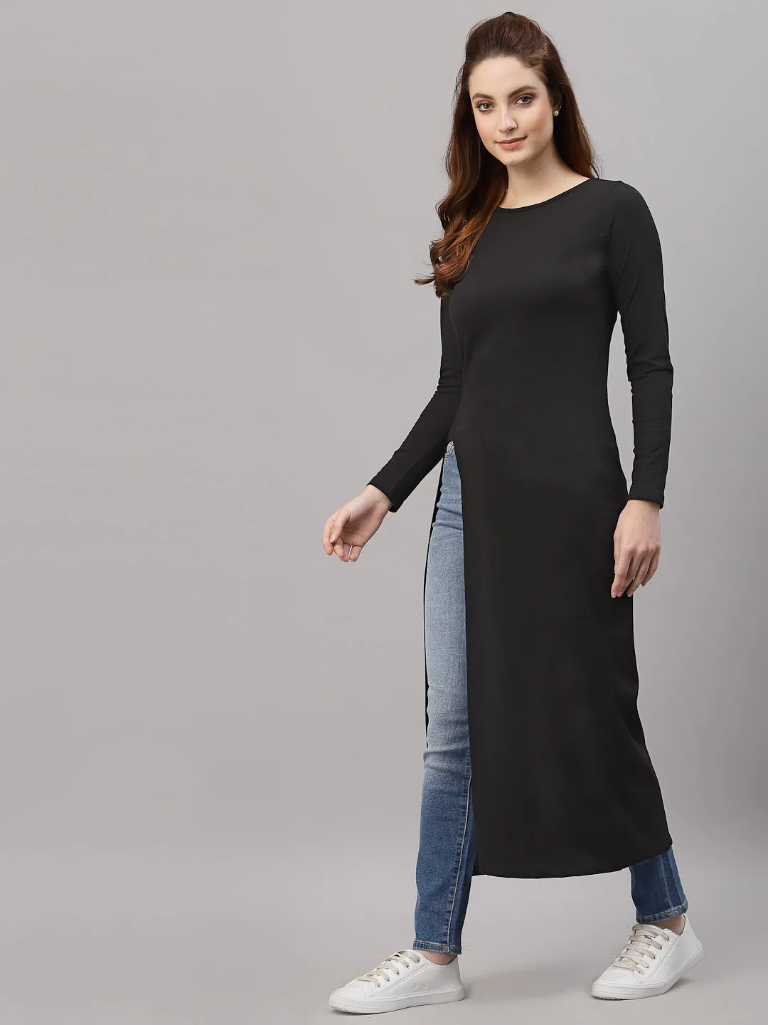 Black Front Slit Maxi Top