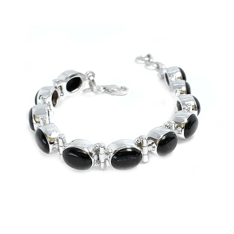 Black Onyx Gemstone Silver Bracelet