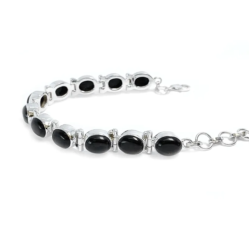 Black Onyx Gemstone Silver Bracelet