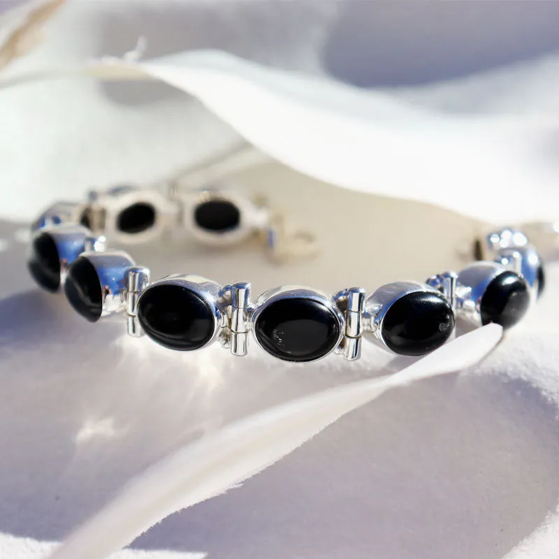 Black Onyx Gemstone Silver Bracelet