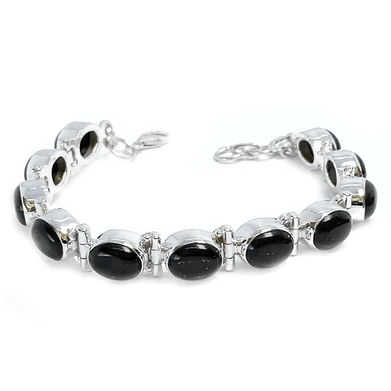 Black Onyx Gemstone Silver Bracelet