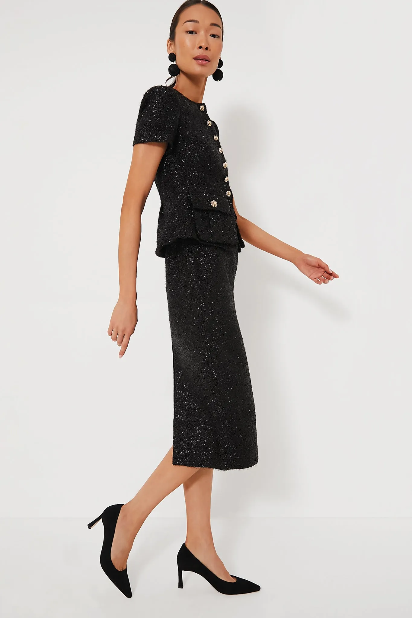 Black Tinsel Boucle Tailored Midi Dress