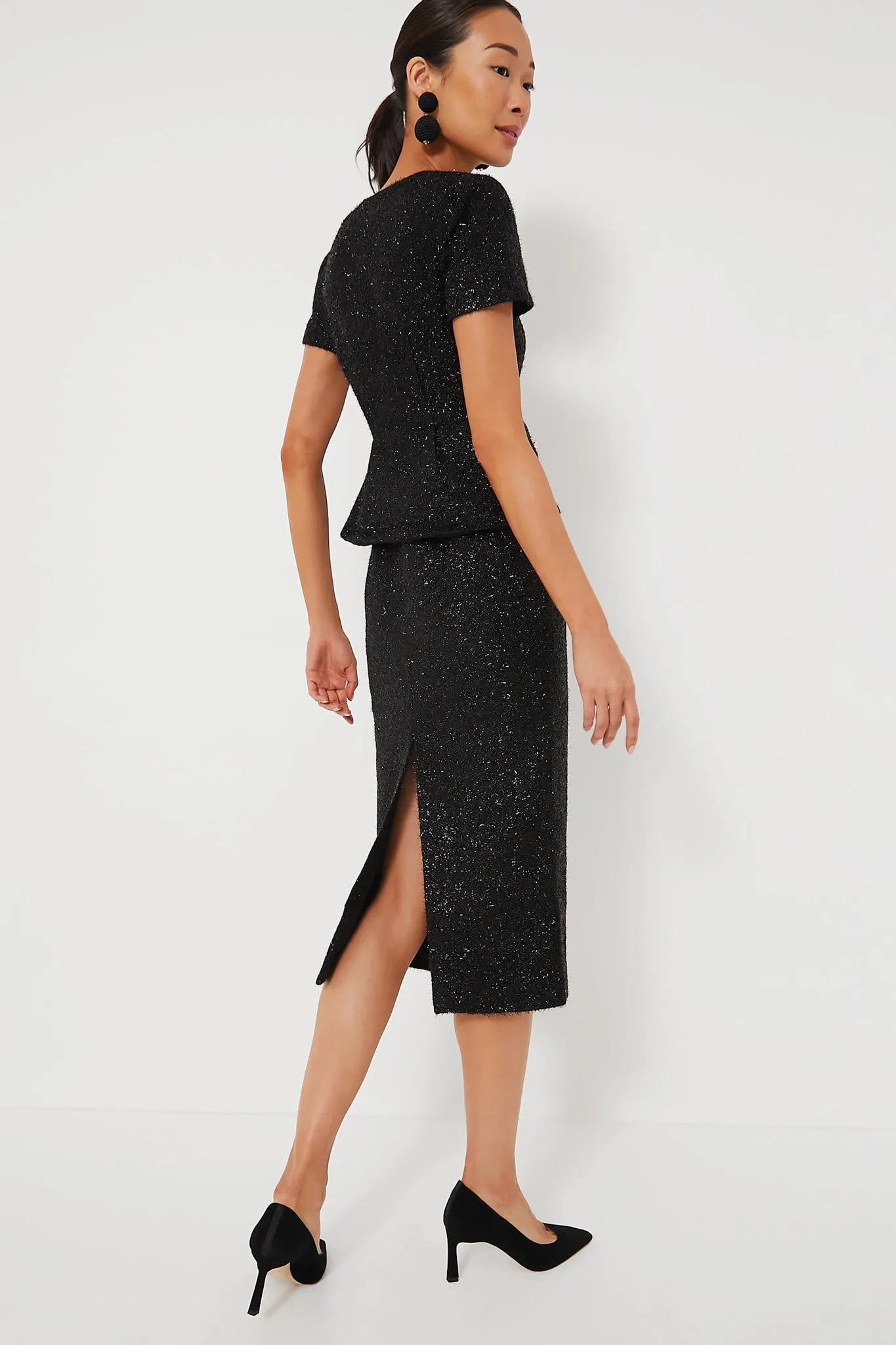 Black Tinsel Boucle Tailored Midi Dress